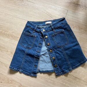 Altar'd State Blue Midi A-line Skirt with Slit